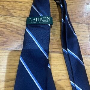 Lauren Ralph Lauren Navy Tie with Light Blue & White Stripes Sz OS